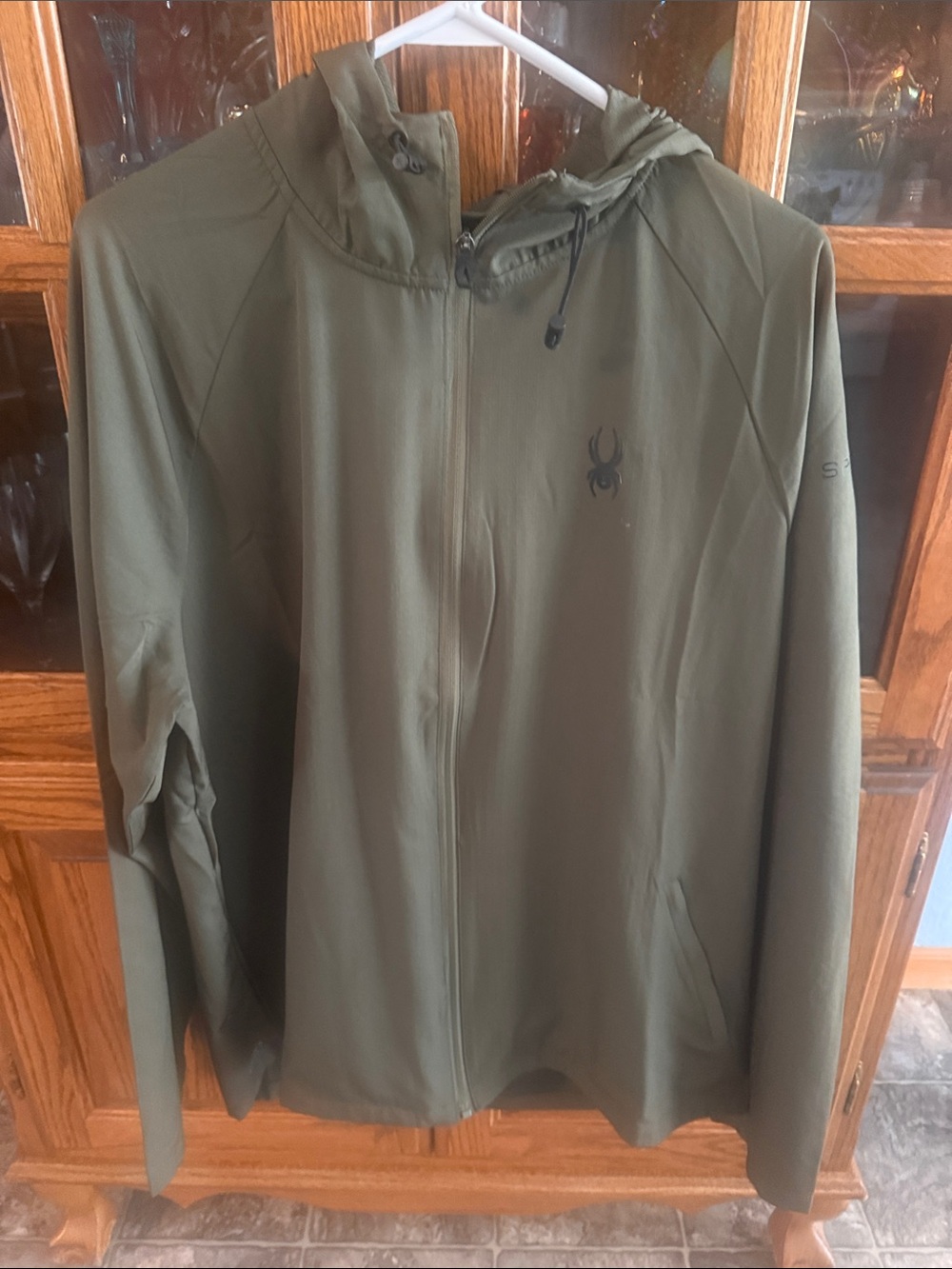 Spyder Men's Olive Hooded Windbreaker Jacket